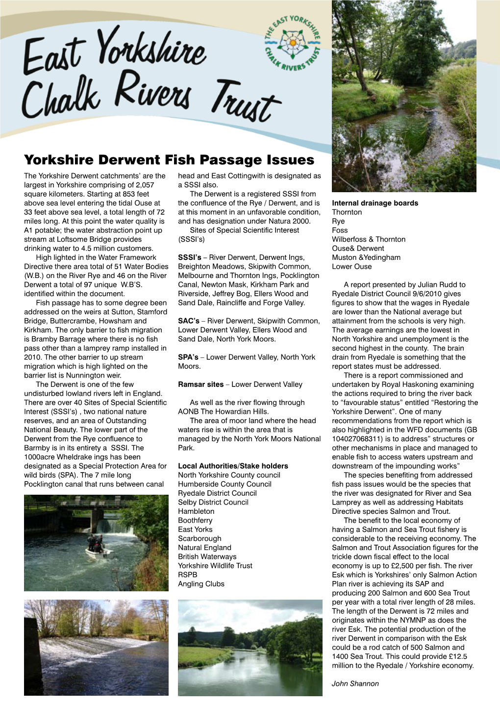 The River Derwent Fish Passage Issues