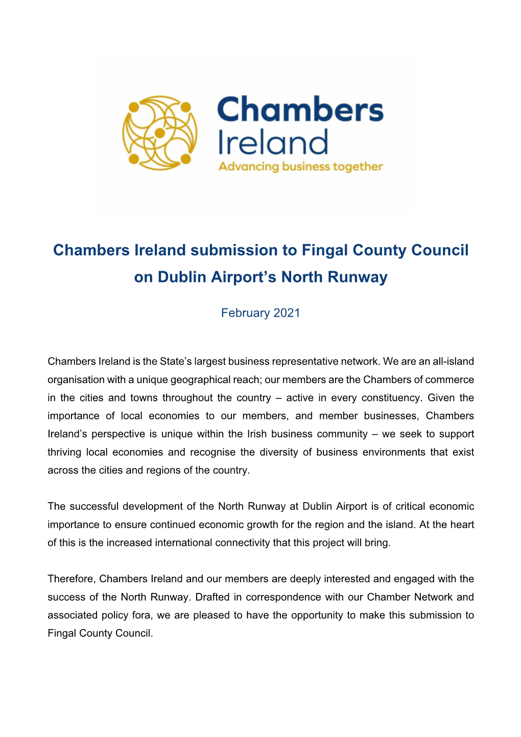 Chambers Ireland Submission to Fingal County Council on Dublin Airport's North Runway