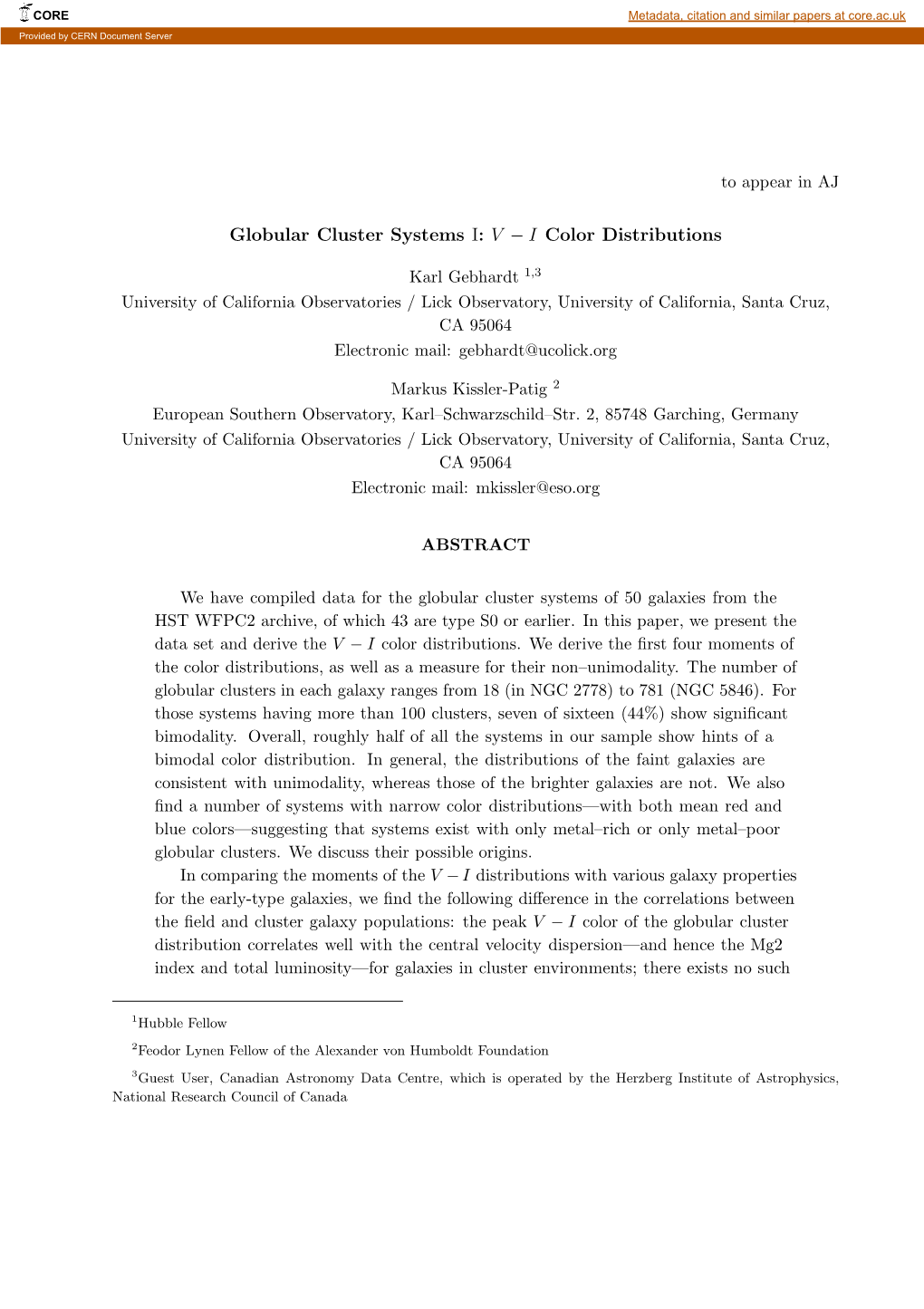 Globular Cluster Systems I