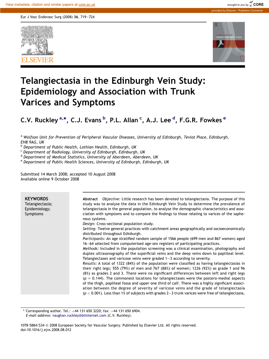 Telangiectasia in the Edinburgh Vein Study: Epidemiology and Association with Trunk Varices and Symptoms