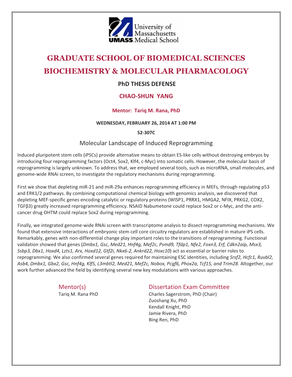 Graduate School of Biomedical Sciences Biochemistry & Molecular Pharmacology