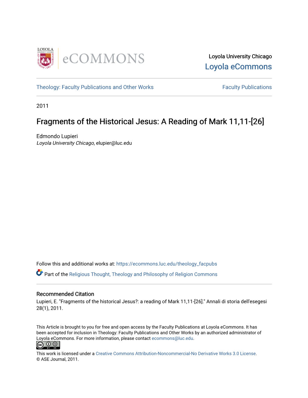 Fragments of the Historical Jesus: a Reading of Mark 11,11-[26]