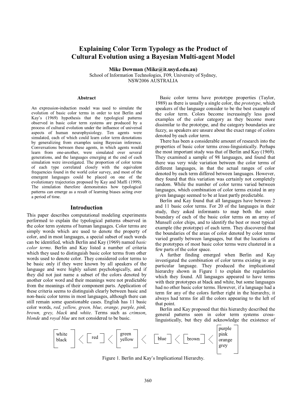 Explaining Color Term Typology As the Product of Cultural Evolution Using a Bayesian Multi-Agent Model