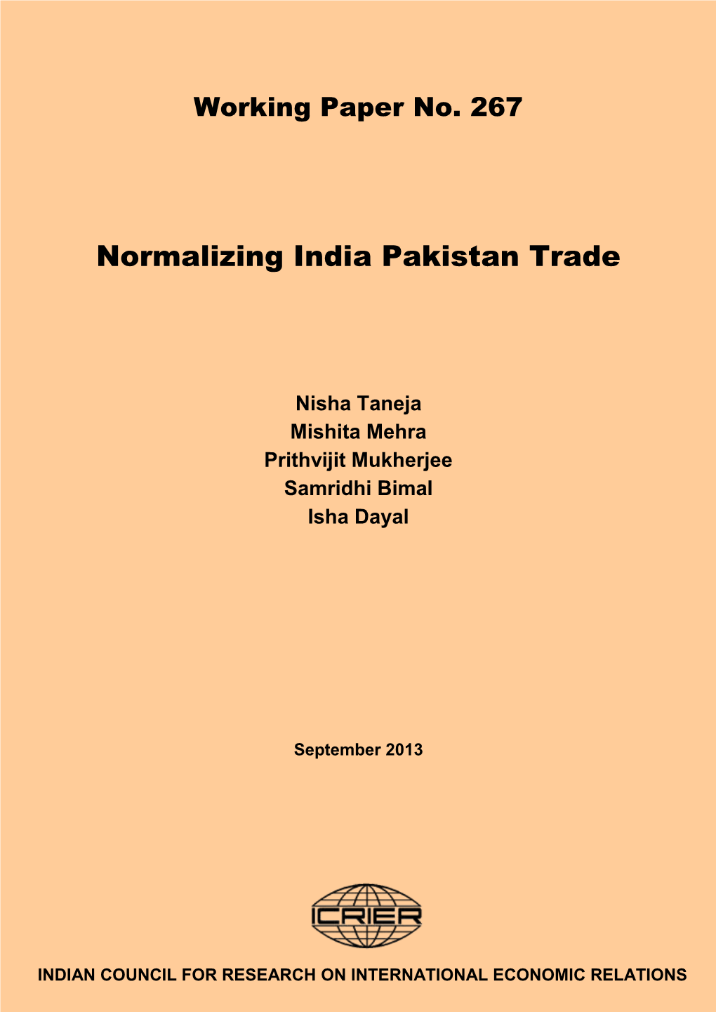 Normalizing India Pakistan Trade