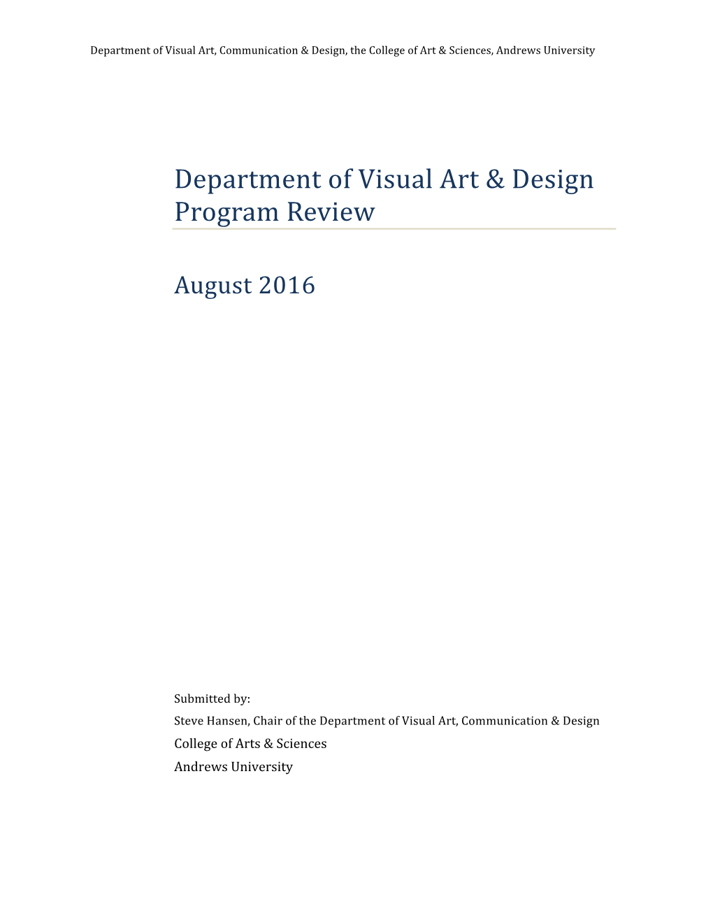 Department of Visual Art & Design Program Review