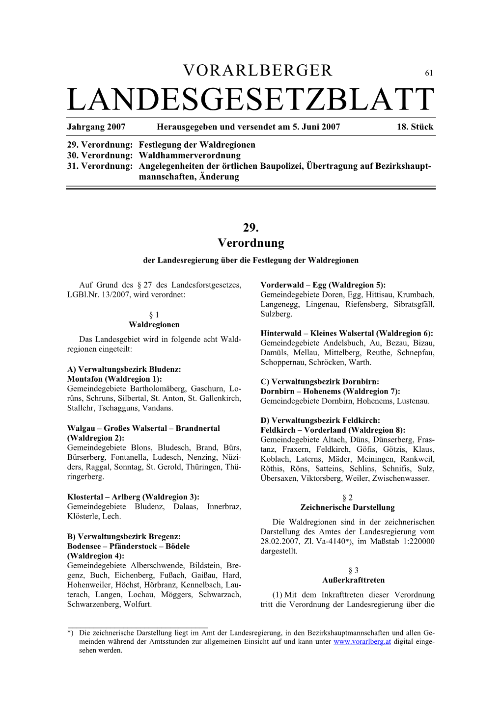 LANDESGESETZBLATT Jahrgang 2007 Herausgegeben Und Versendet Am 5