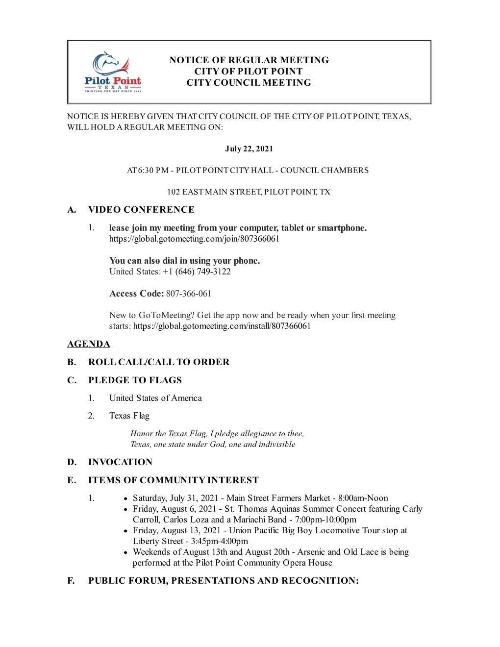 City Council Regular Meeting Agenda Packet
