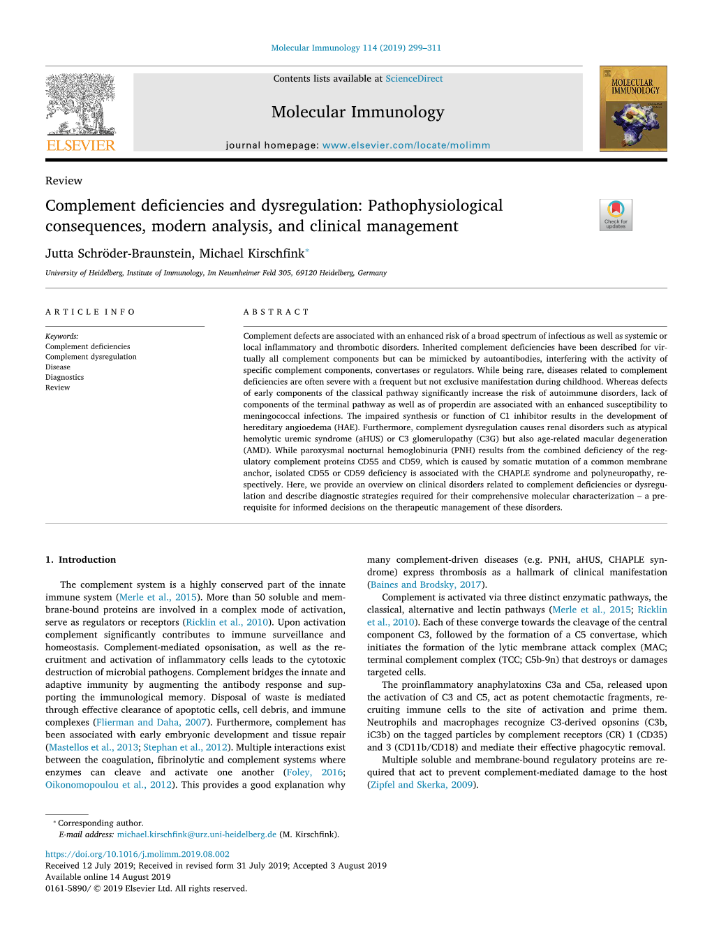 Complement Deficiencies and Dysregulation Pathophysiological