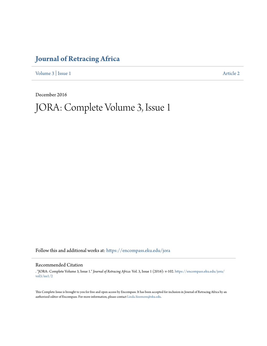 JORA: Complete Volume 3, Issue 1