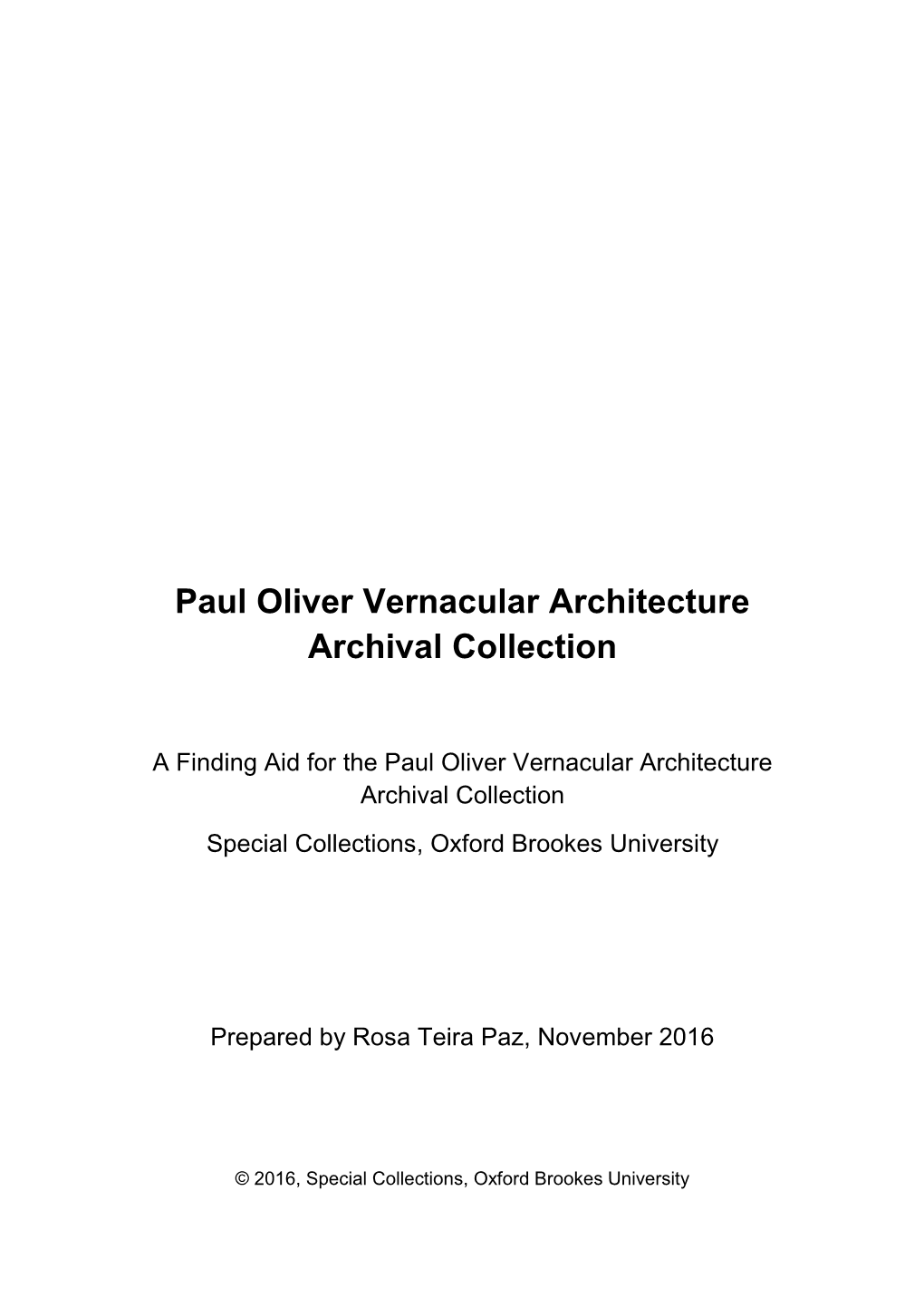 Paul Oliver Vernacular Architecture Archival Collection