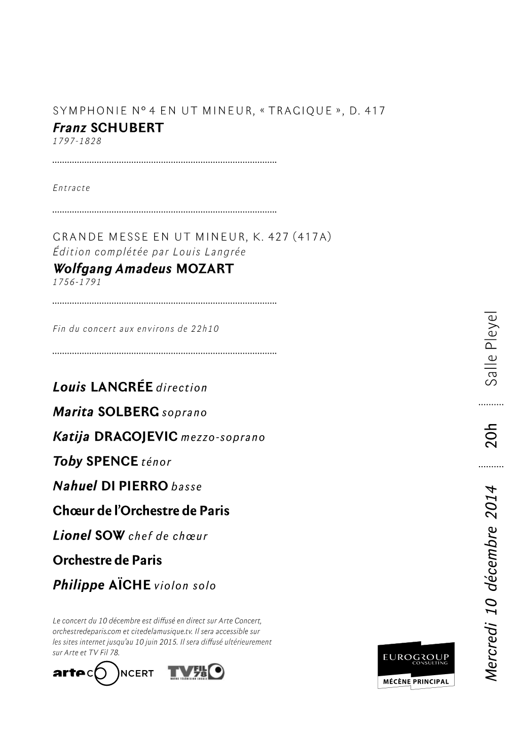 Mercredi 10 Décembre 2014 20H Salle Pleyel