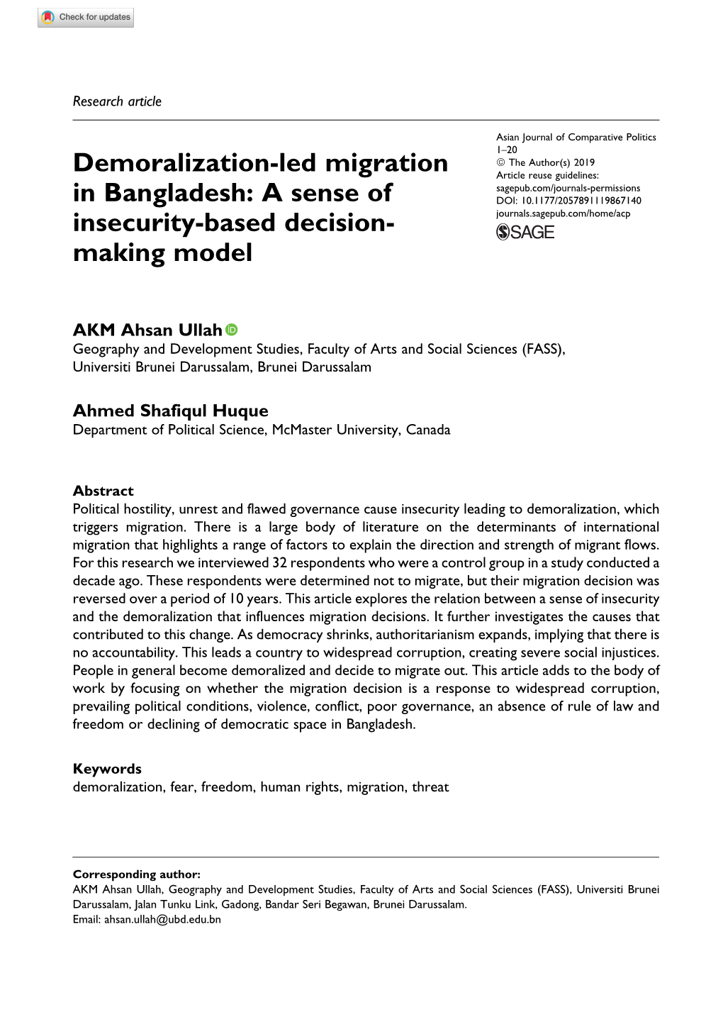 Demoralization-Led Migration in Bangladesh
