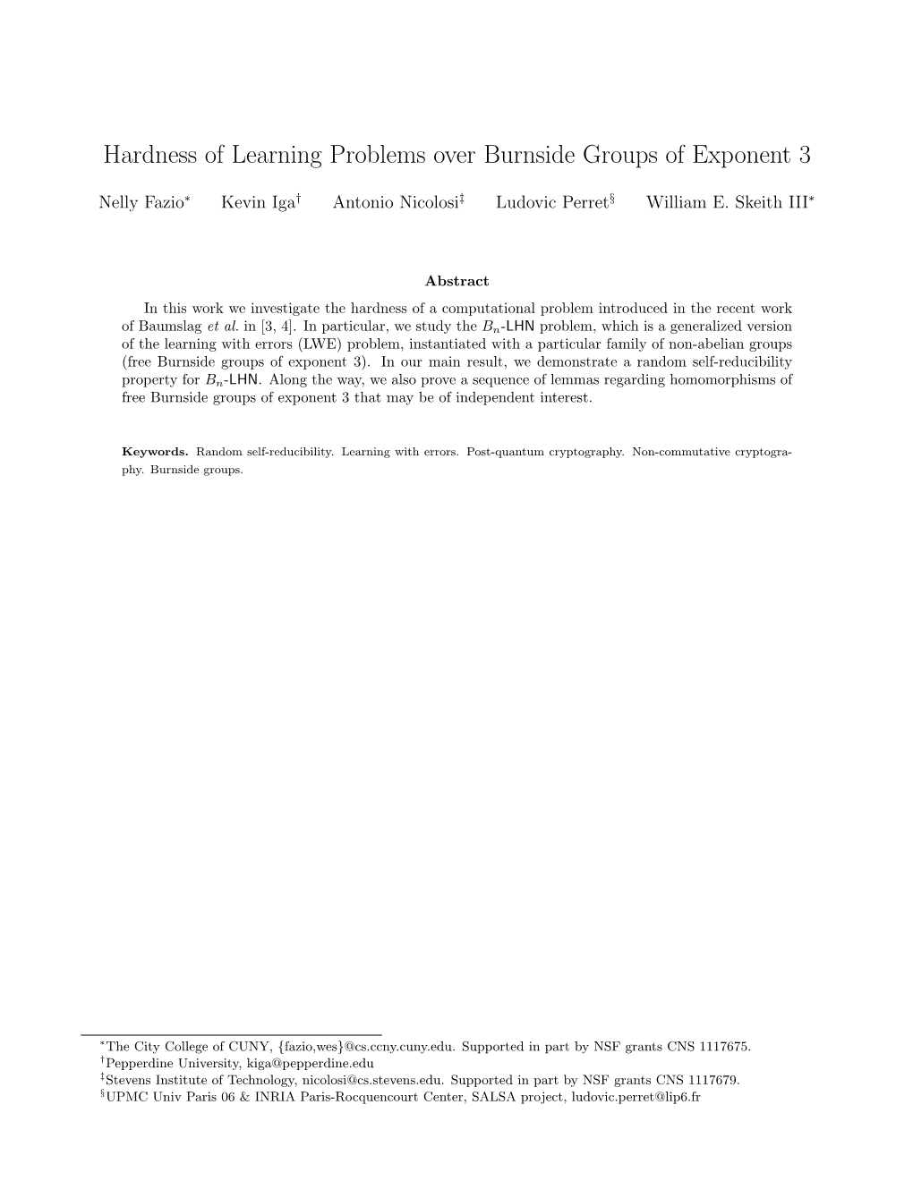 Hardness of Learning Problems Over Burnside Groups of Exponent 3