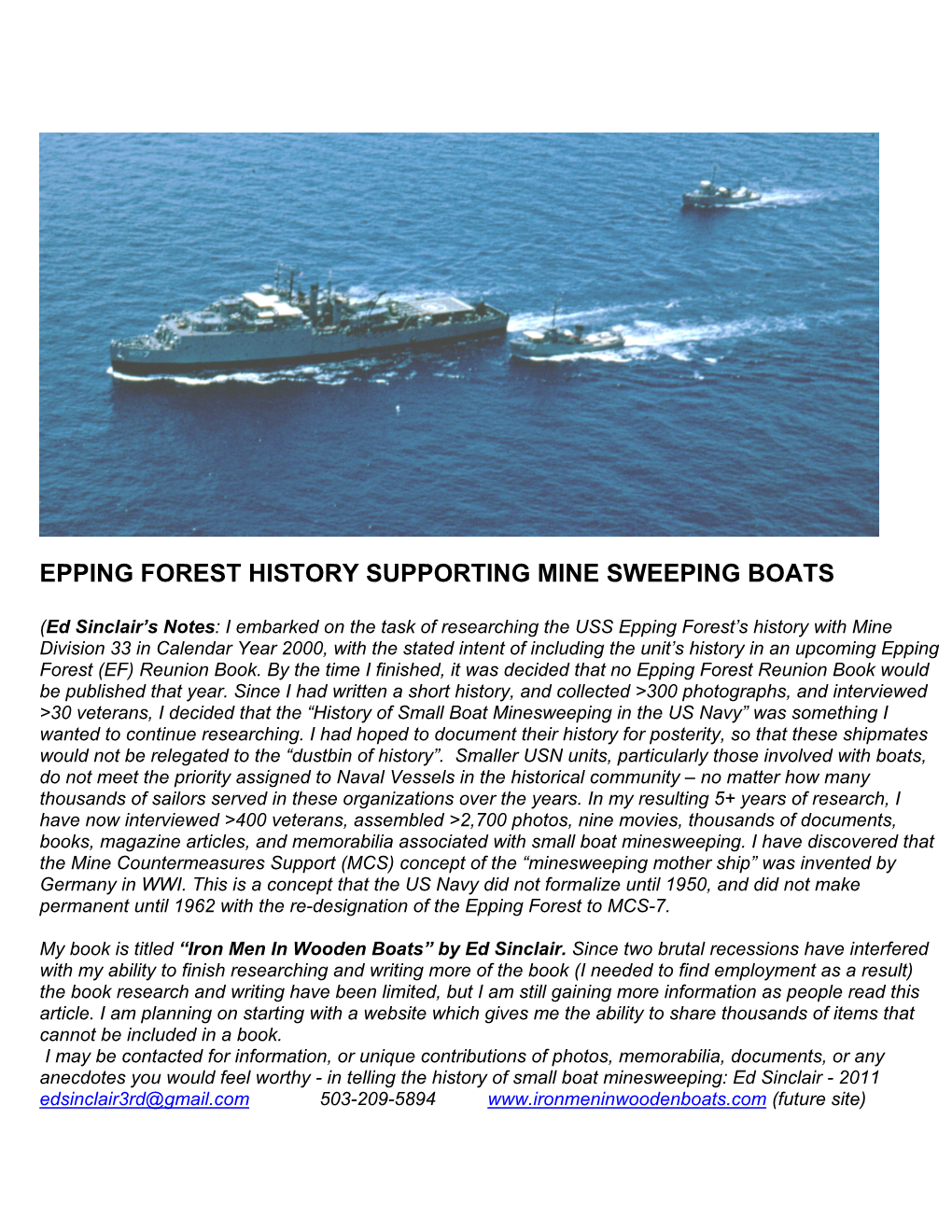 Epping Forest History Supporting Mine Sweeping Boats