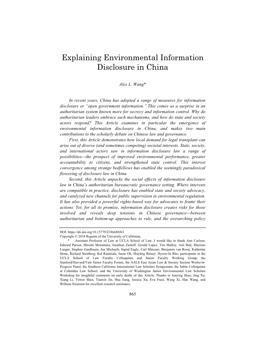 Explaining Environmental Information Disclosure in China