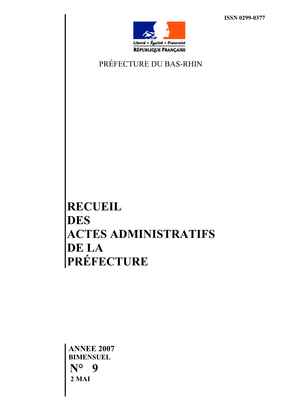 Recueil N° 9 Du 2 Mai 2007