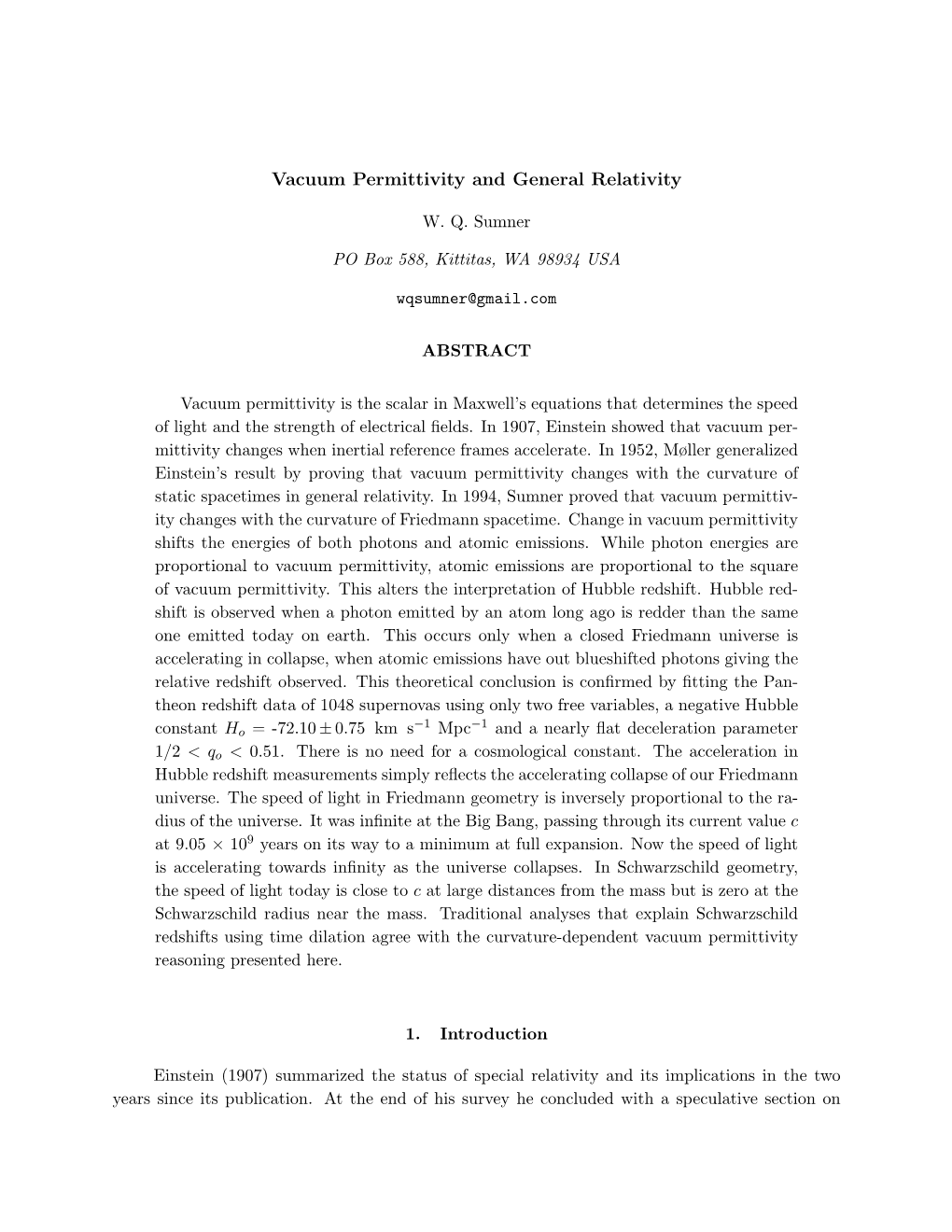 Vacuum Permittivity and General Relativity