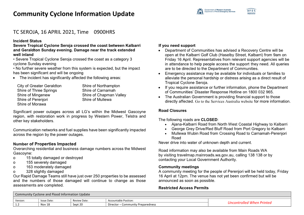 Community Cyclone Information Update