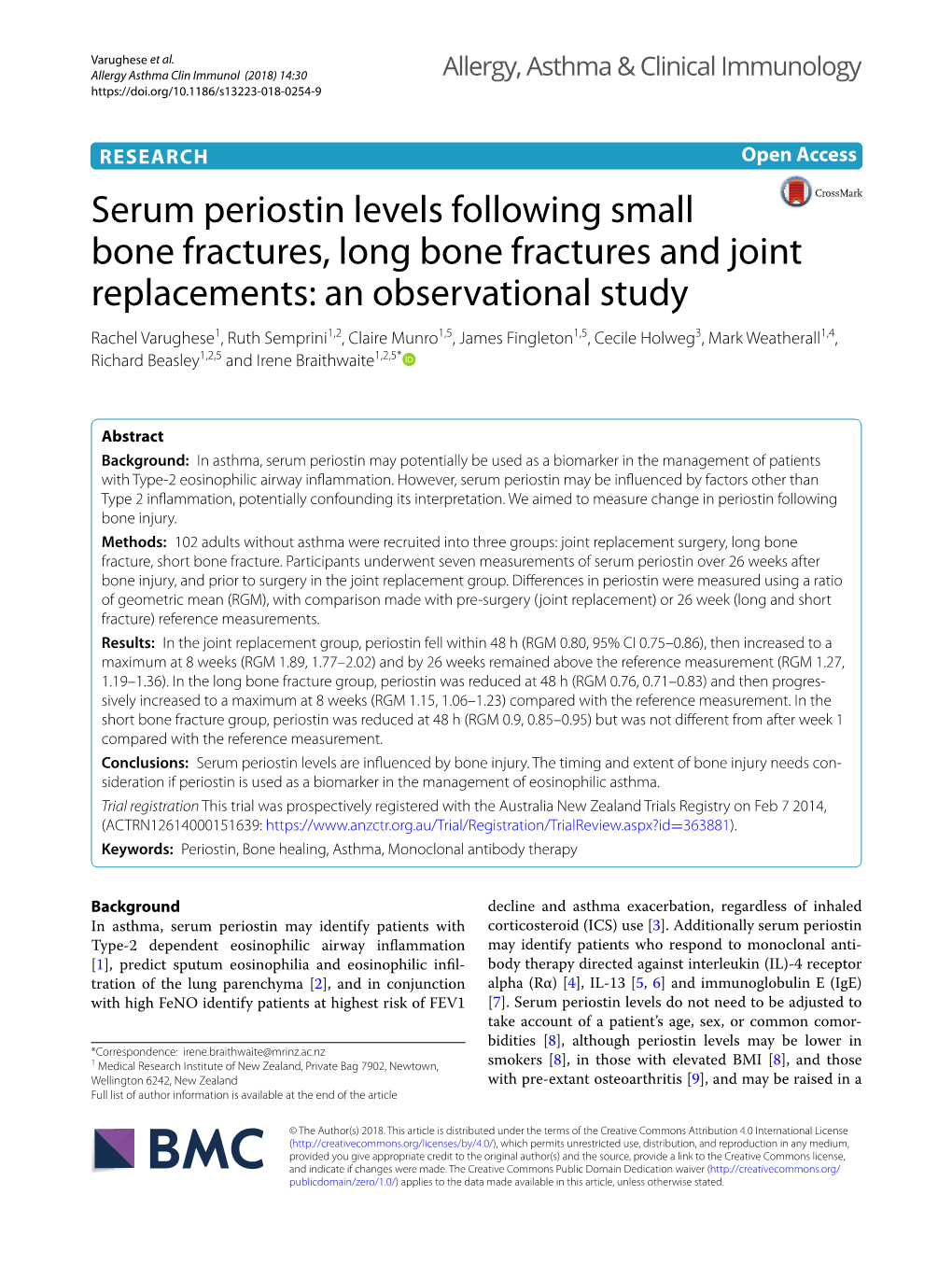 Serum Periostin Levels Following Small Bone Fractures, Long Bone Fractures