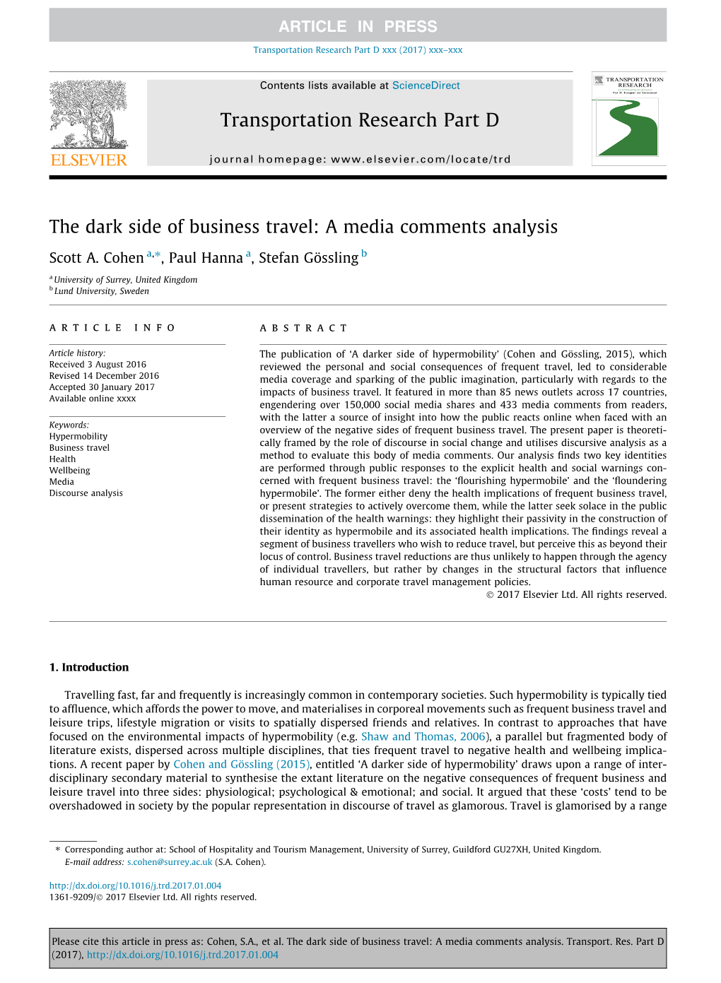 The Dark Side of Business Travel: a Media Comments Analysis ⇑ Scott A