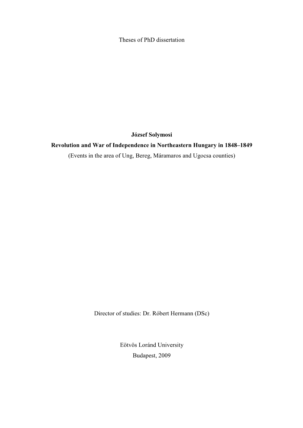 Theses of Phd Dissertation József Solymosi