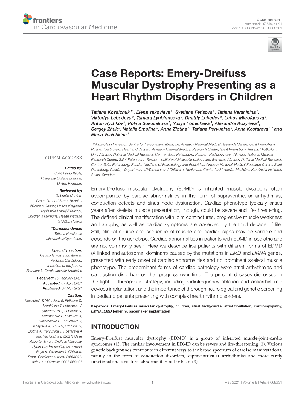 Emery-Dreifuss Muscular Dystrophy Presenting As a Heart Rhythm Disorders in Children