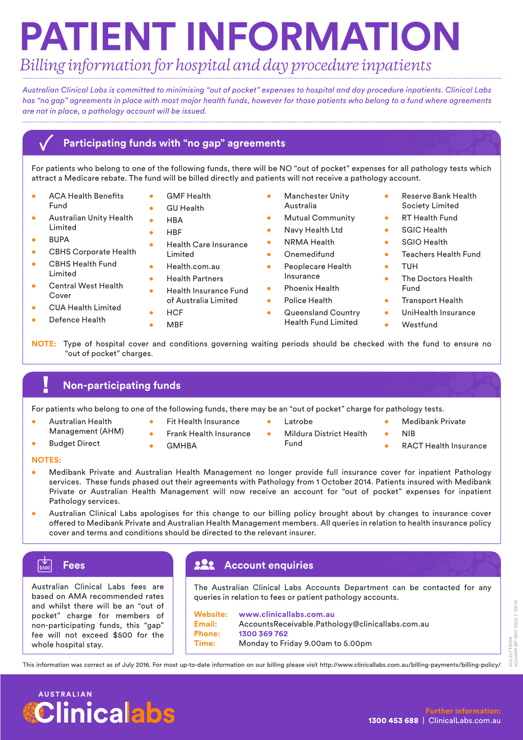 PATIENT INFORMATION Billing Information for Hospital and Day Procedure Inpatients