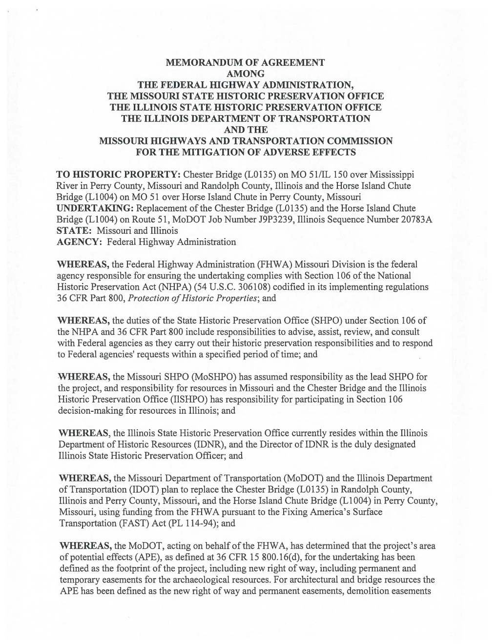 Memorandum of Agreement Among the Federal Idghway