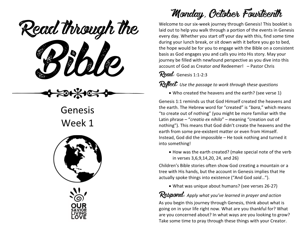 Genesis – Week 1 – 10.14.19 – 10.20.19