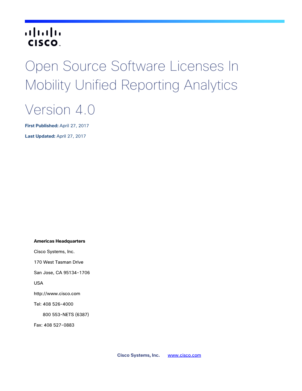 4.0 Open Source Software Licenses in Mobility Unified Reporting Analytics