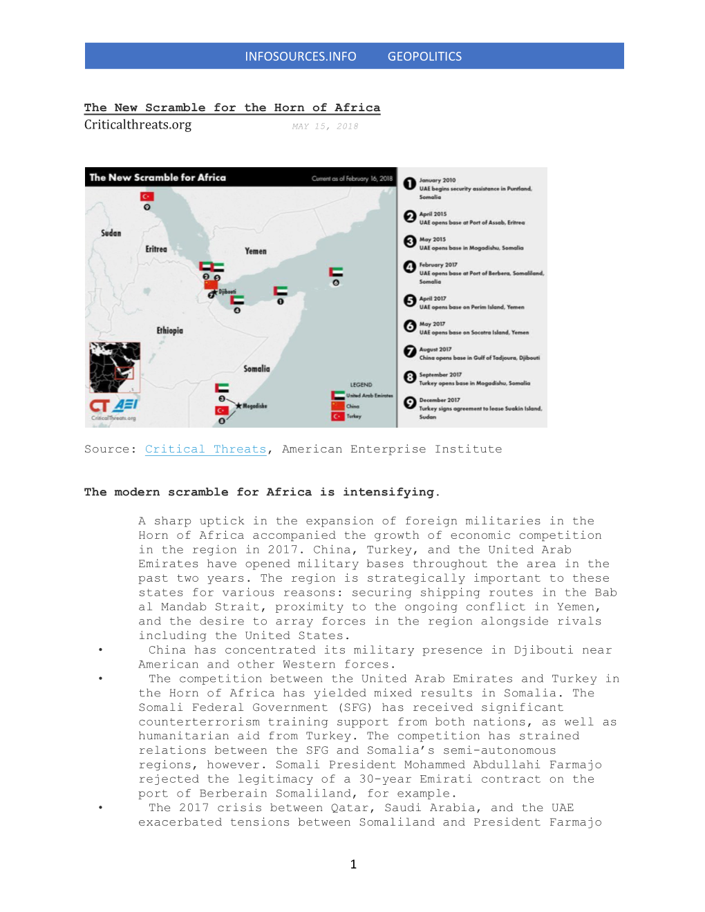 1 INFOSOURCES.INFO GEOPOLITICS Criticalthreats.Org