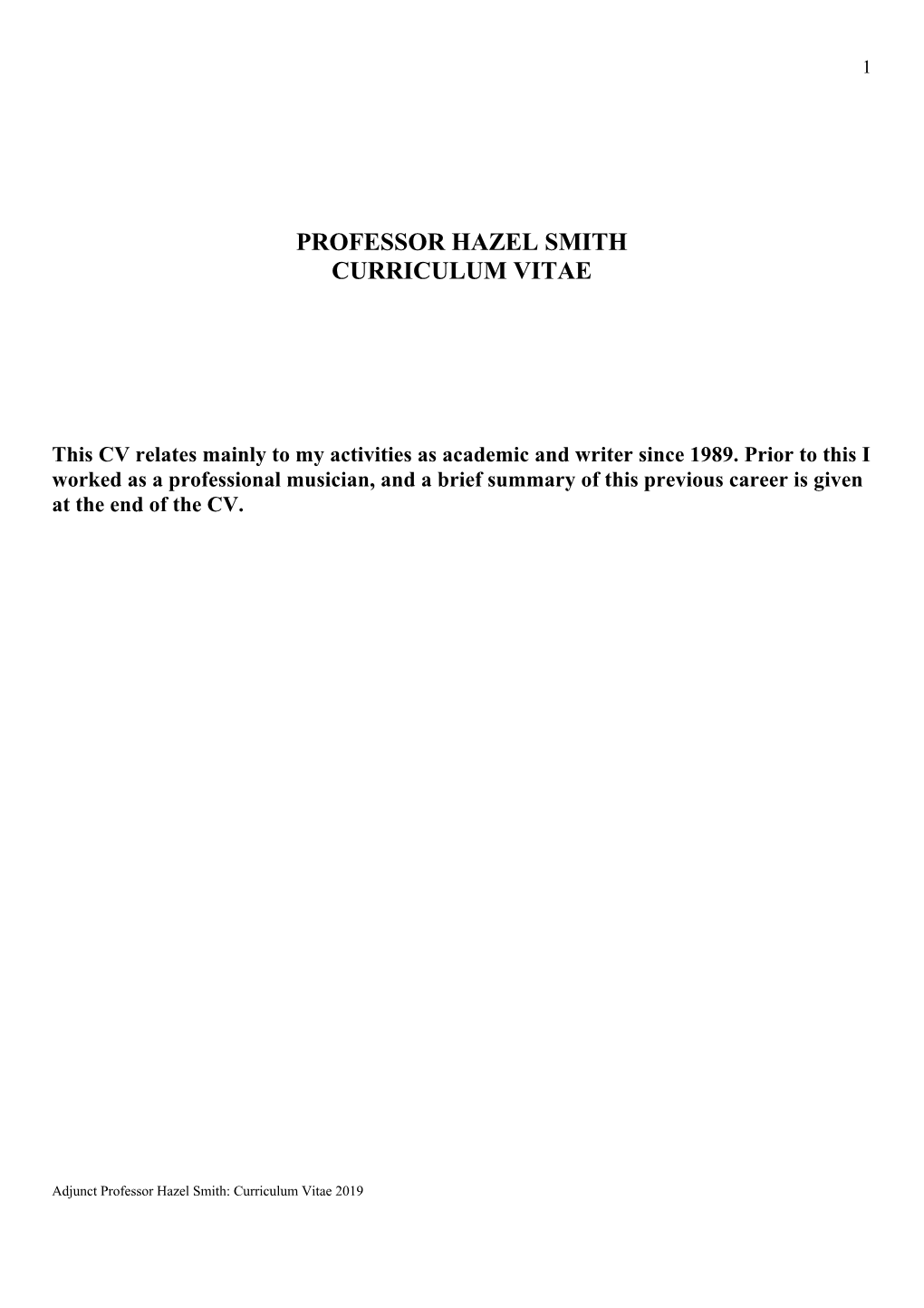 Professor Hazel Smith Curriculum Vitae