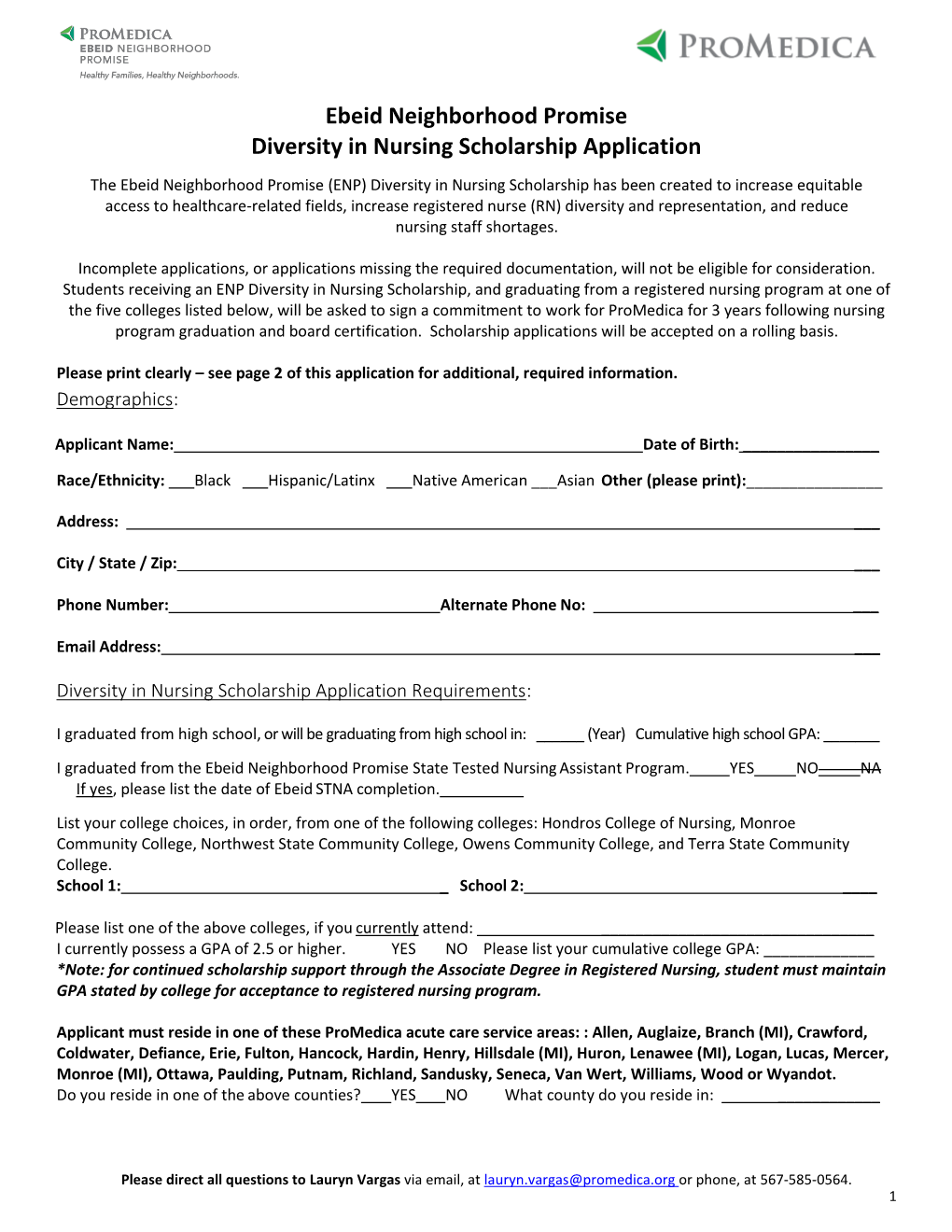 Ebeid Neighborhood Promise Diversity in Nursing Scholarship Application