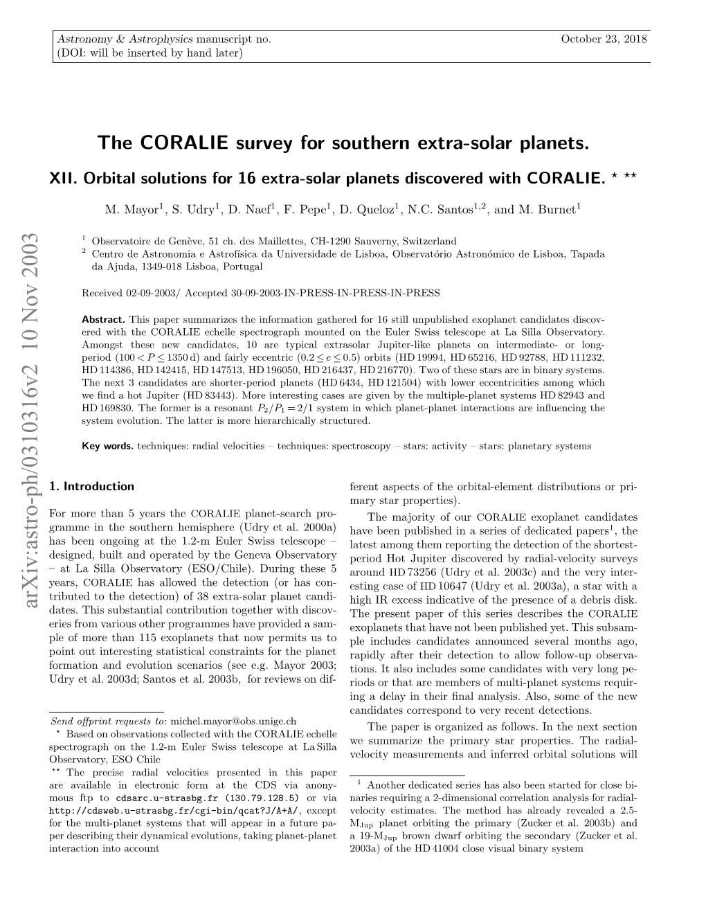 The CORALIE Survey for Southern Extra-Solar Planets. XII. Orbital