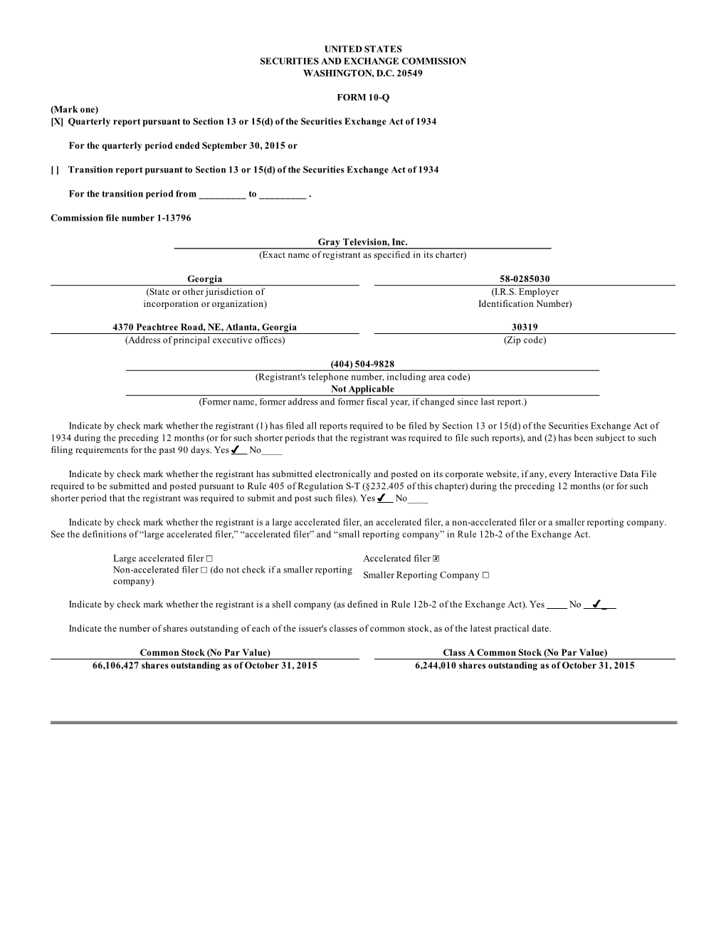 UNITED STATES SECURITIES and EXCHANGE COMMISSION WASHINGTON, D.C. 20549 FORM 10-Q (Mark One) [X] Quarterly Report Pursuant to S