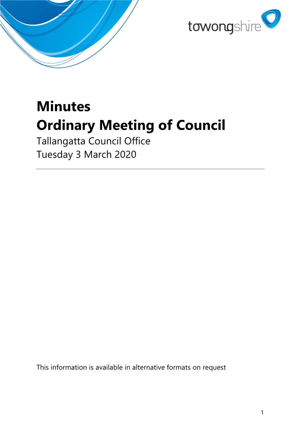 Minutes Ordinary Meeting of Council Tallangatta Council Office Tuesday 3 March 2020