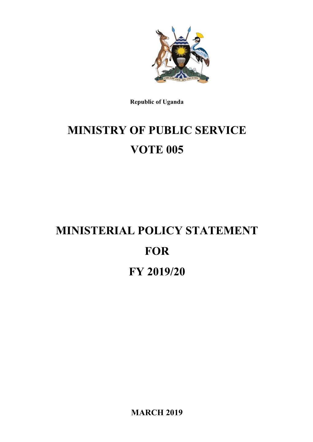Ministry of Public Service Vote 005 Ministerial Policy Statement for Fy
