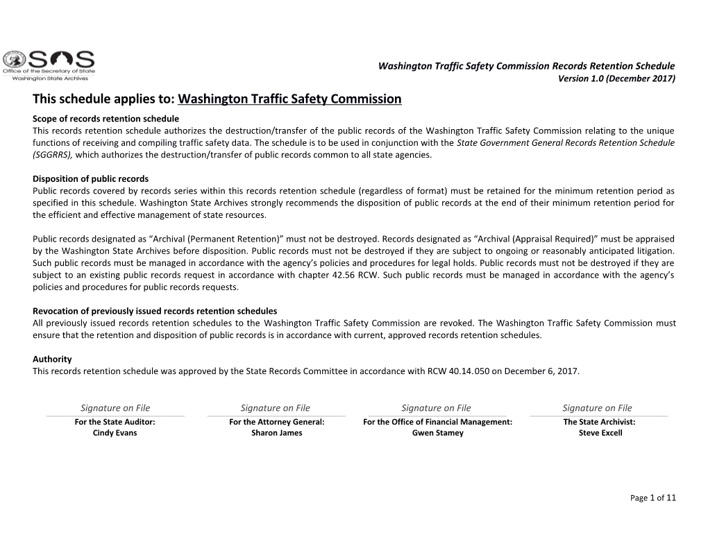 This Schedule Applies To: Washington Traffic Safety Commission