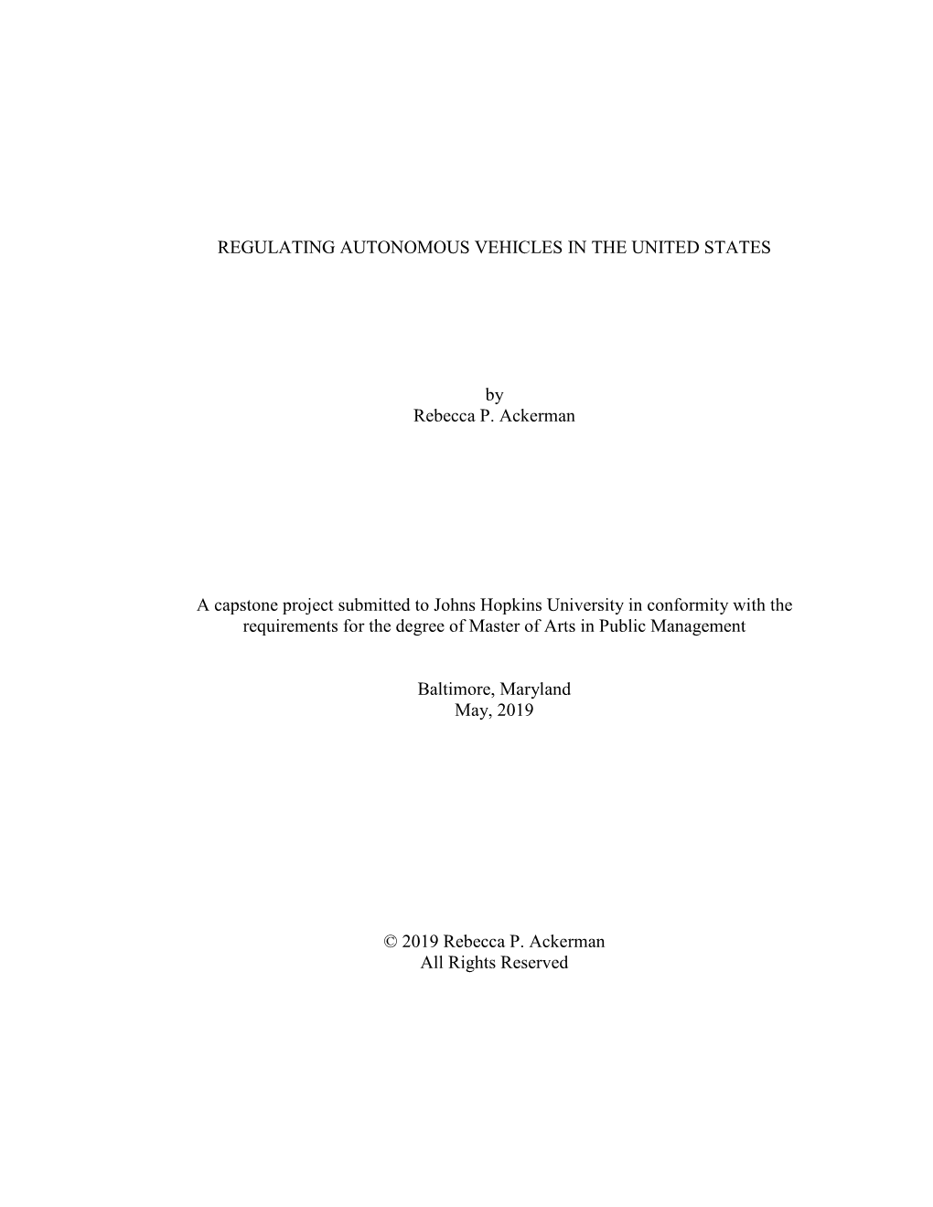 Regulating Autonomous Vehicles in the United States