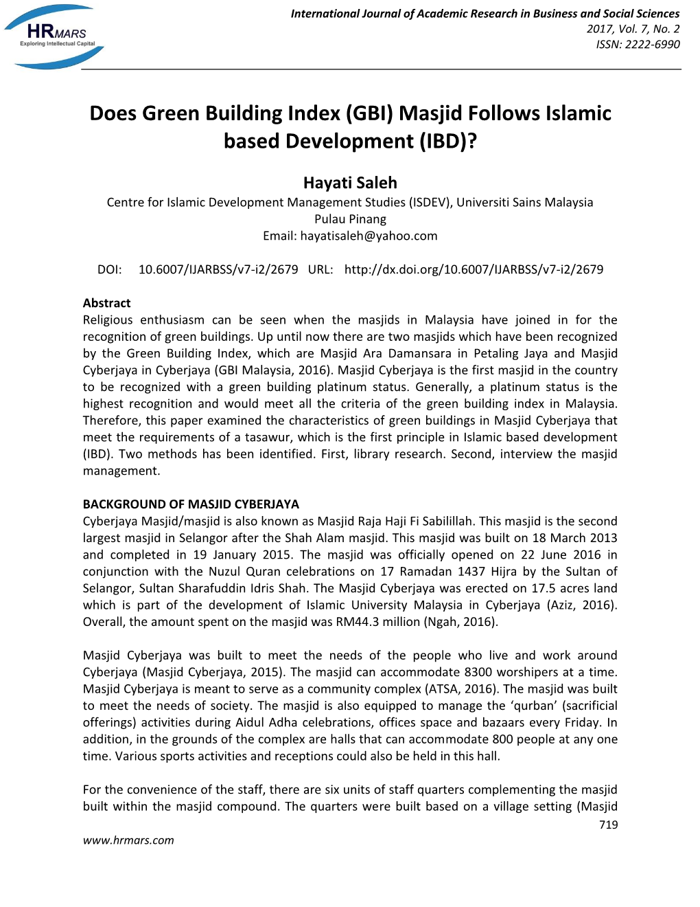 Does Green Building Index (GBI) Masjid Follows Islamic Based Development (IBD)?