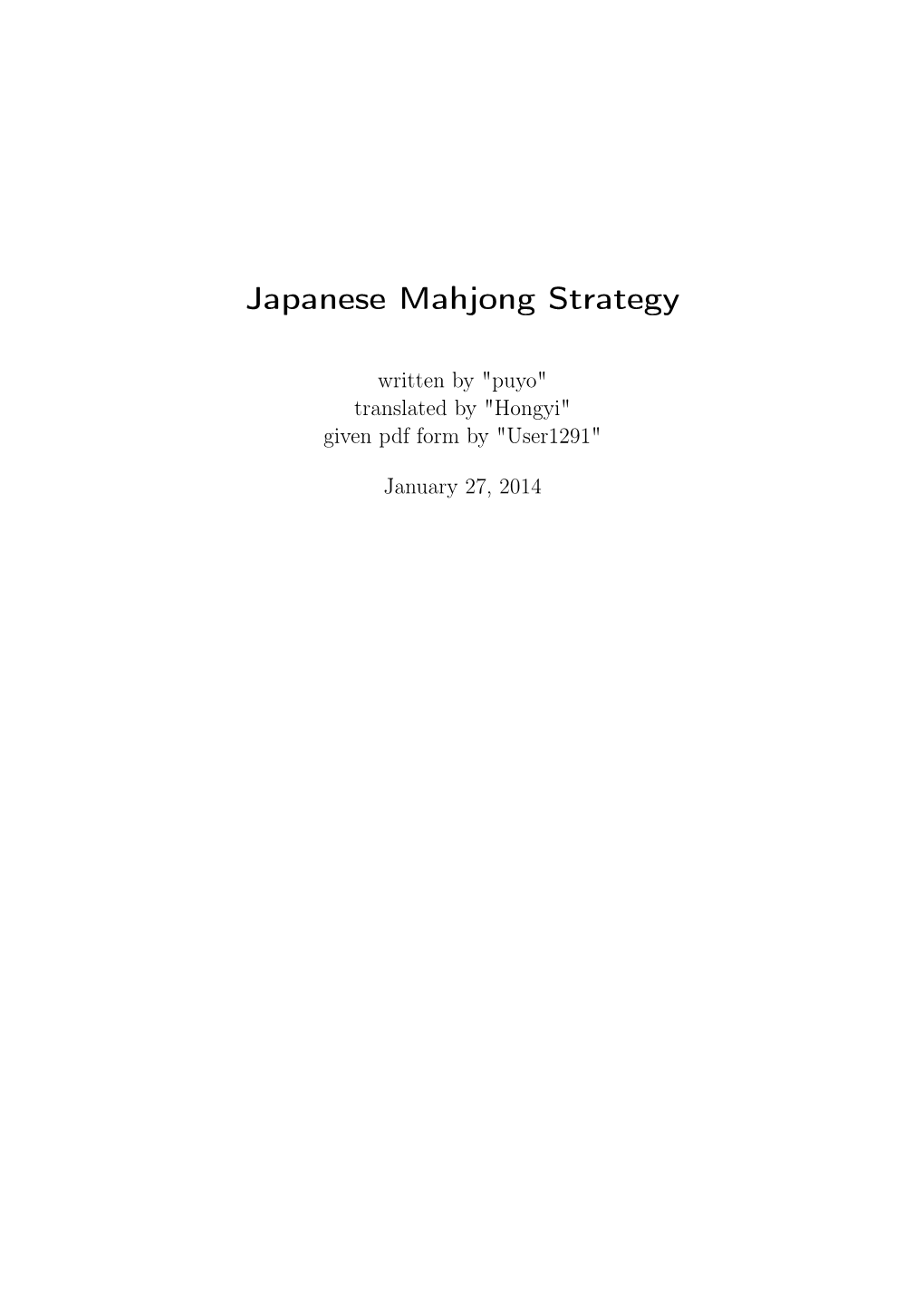 Japanese Mahjong Strategy