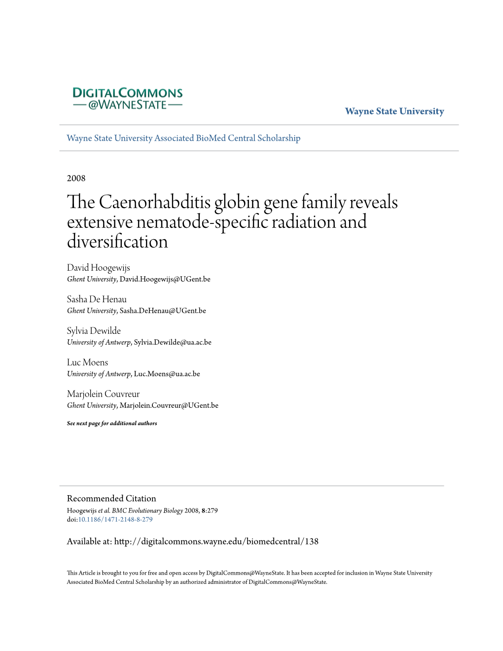 The Caenorhabditis Globin Gene Family Reveals Extensive Nematode
