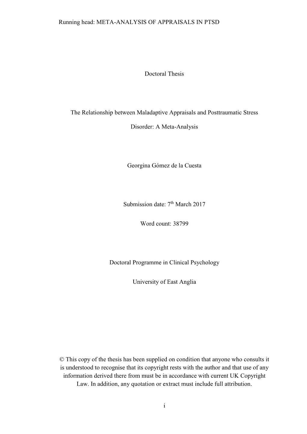 Meta-Analysis of Appraisals in Ptsd