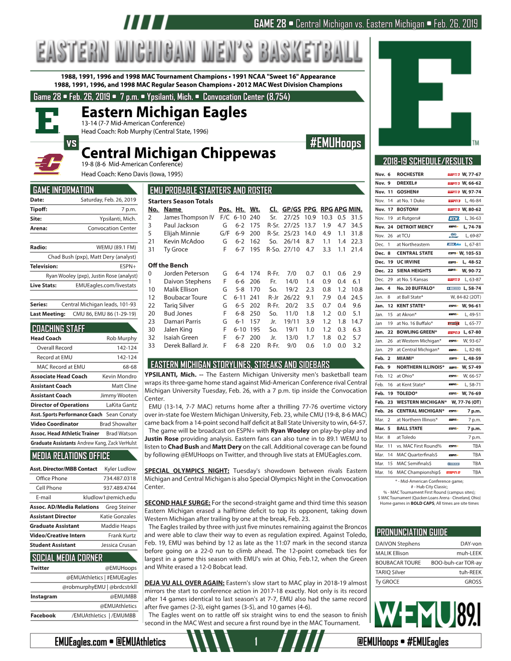 Eastern Michigan Eagles Central Michigan Chippewas