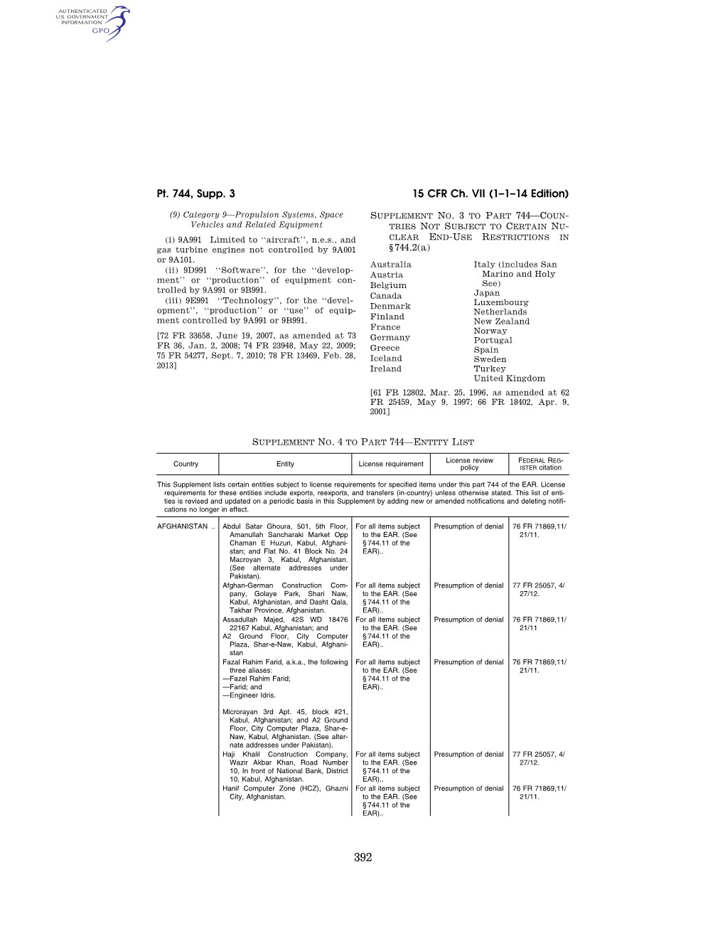 15 CFR Ch. VII (1–1–14 Edition)