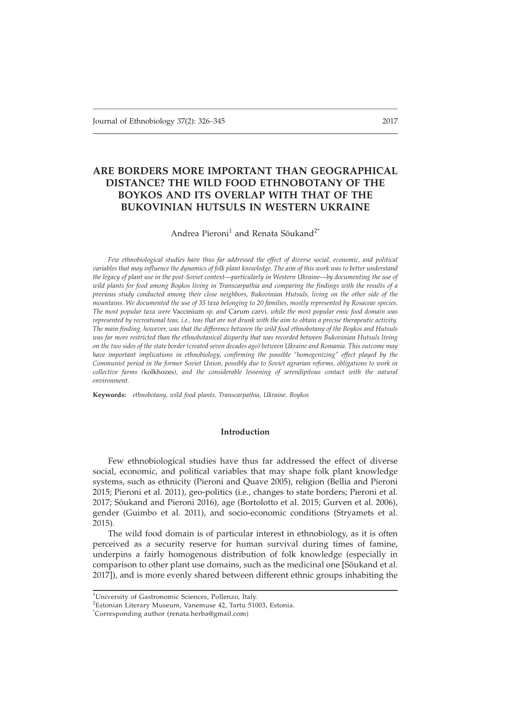 The Wild Food Ethnobotany of the Boykos and Its Overlap with That of the Bukovinian Hutsuls in Western Ukraine