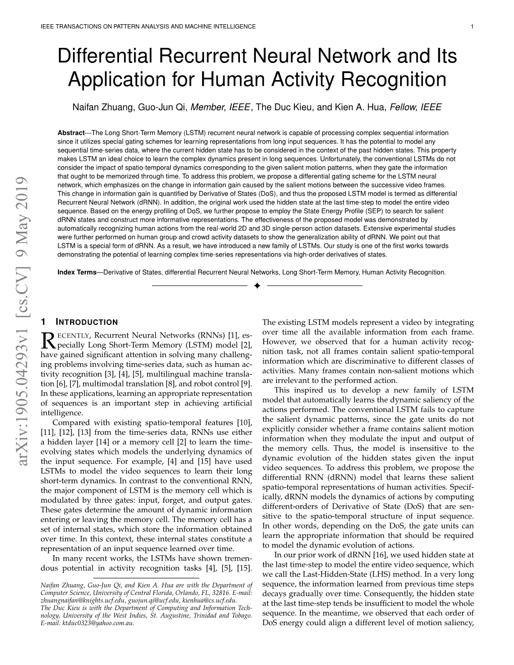 Differential Recurrent Neural Network and Its Application for Human Activity Recognition