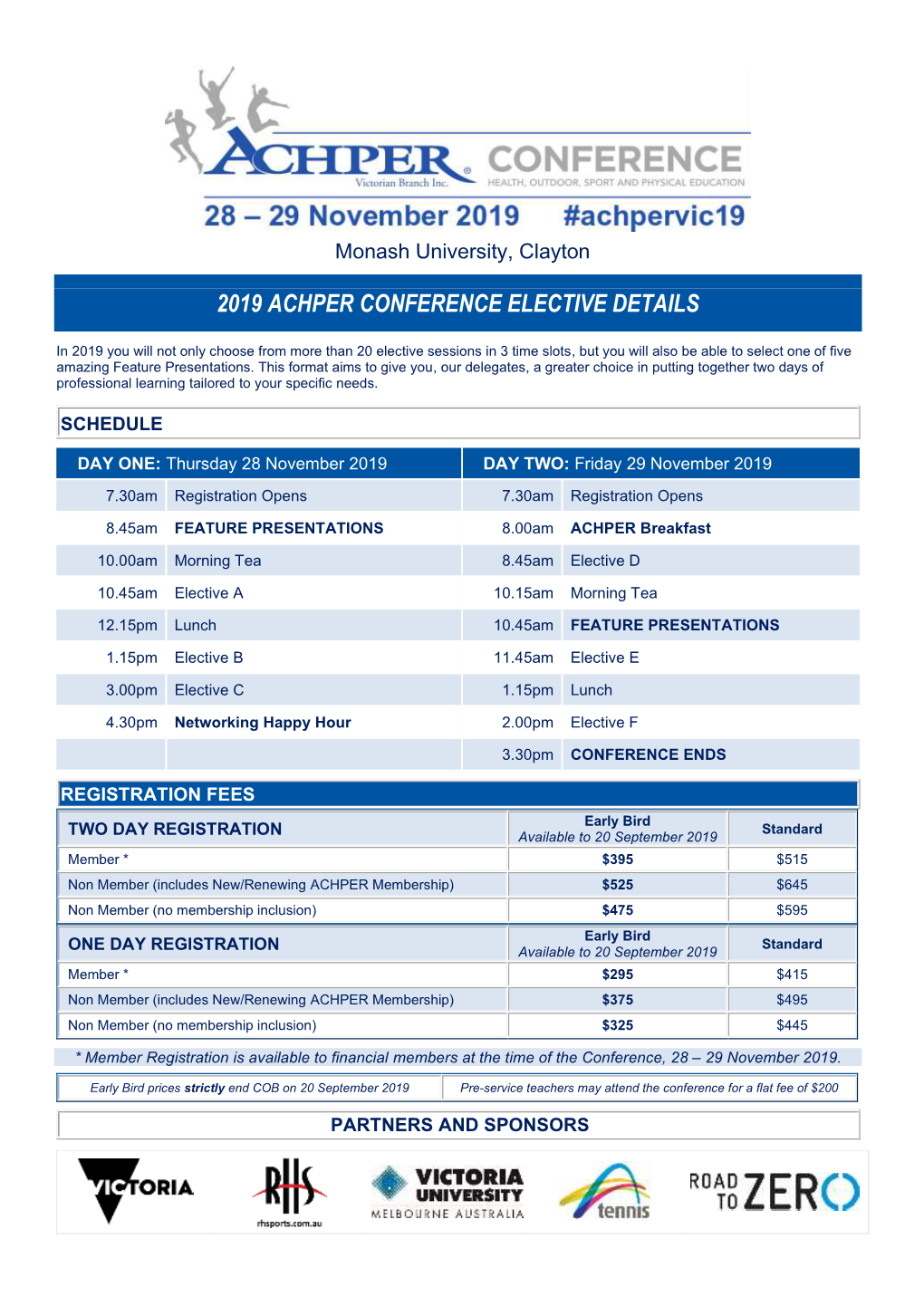 2019 Achper Conference Elective Details