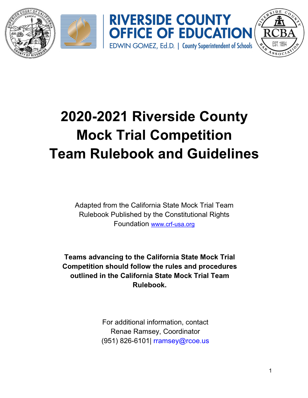2020-2021 Riverside County Mock Trial Competition Team Rulebook and Guidelines