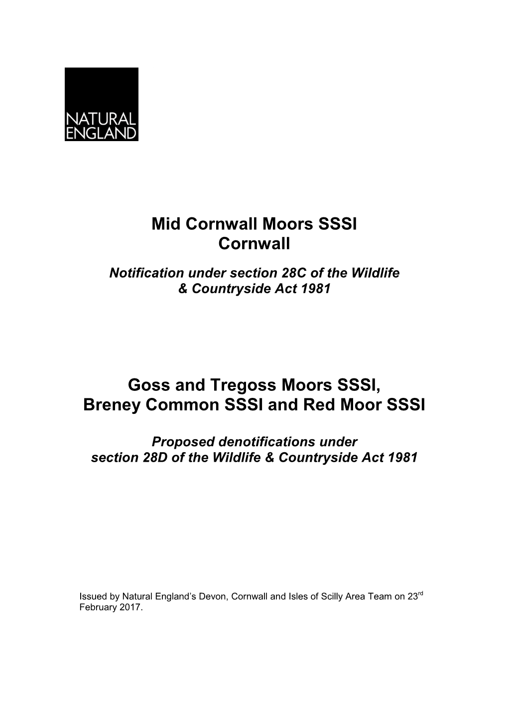 Mid Cornwall Moors SSSI Notification Document